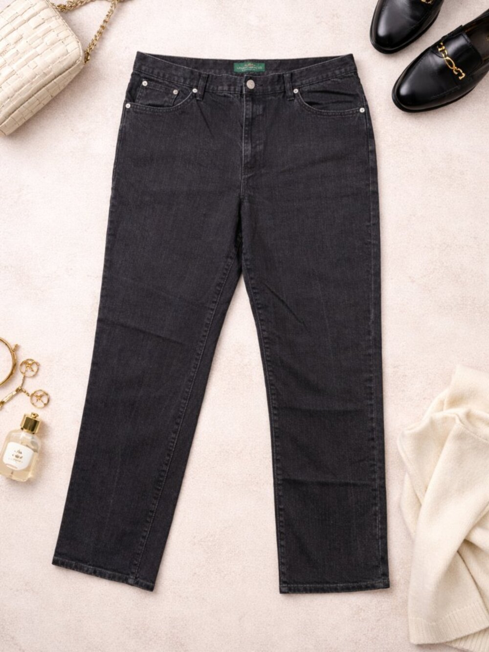 Ralph Lauren Black Denim Classic Straight Jeans Womens 16 Minimalist Monochrome